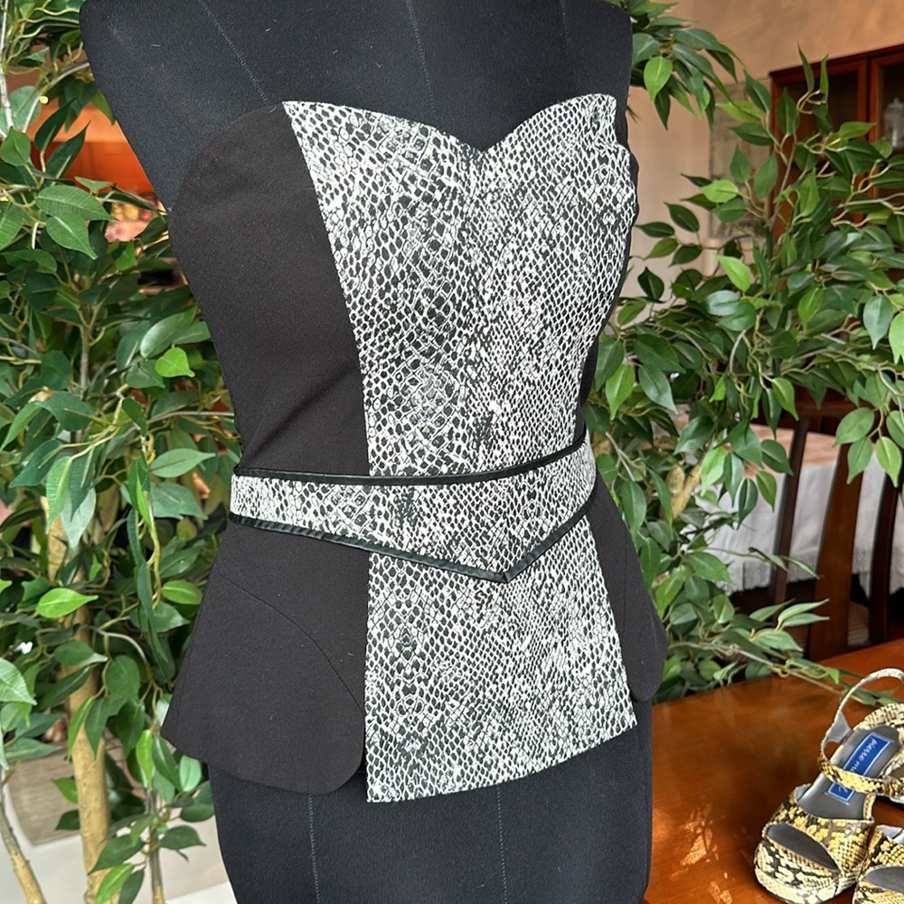 ๐ GUESS Size Small Sexy Bustier Top Black and Beige Snake print - Picture 3 of 4